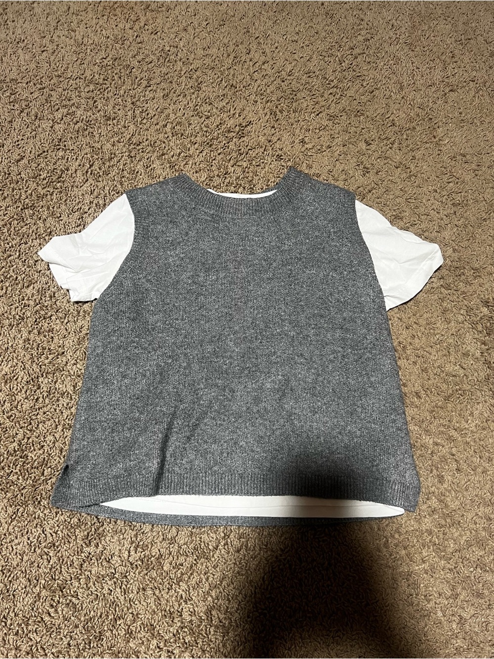 Song of Style Gray Knit Vest Tee with White Sleeves - Layered Look